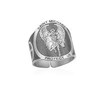 Bague Saint Michel San Miguel en Acier Inoxydable Réglable Bagues de Saint Michel le Grand Protecteur Archange qui Vainc Satan Bijou Religieux pour Hommes et Femmes