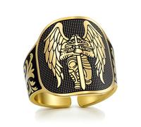 Bague Saint Michel San Miguel en Acier Inoxydable Réglable Bagues de Saint Michel le Grand Protecteur Archange qui Vainc Satan Bijou Religieux pour Hommes et Femmes