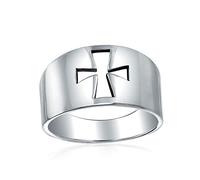 Bague Sceau Croix Découpée Large Simple Religieuse Saint Jean Chrétienne Pour Femmes Adolescents Hommes en Argent Sterling .925 Brillant Poli