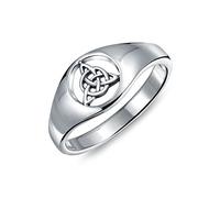 Bague Sceau Personnalisée Unisexe Viking Ancien Celtique Infini Nœud de Trinité Triquetra pour Femme en Argent Sterling .925 Personnalisable