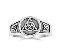 Bague Sceau Personnalisée Unisexe Viking Ancien Celtique Infini Nœud de Trinité Triquetra pour Femmes en Argent Sterling .925 Oxydé Personnalisable