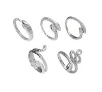 Bague Serpent 5 Pièces, Bague Ouverte Réglable, Bague Unique, Ensemble De Bagues Serpent, Bague Gothique (Argent)