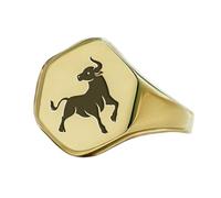 Bague signe astrologique Taureau, forme hexagonale | Argent sterling 925 plaqué or | Bijou cadeau, chevalière style vintage, bijou hypoallergénique fait main | LK_PDR_00902_9.5