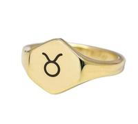 Bague signe astrologique Taureau, forme hexagonale | Argent sterling 925 plaqué or | Bijou cadeau, chevalière style vintage, bijou hypoallergénique fait main | LK_PDR_00880_9.5