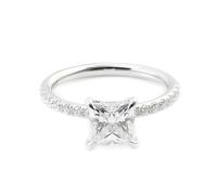 Bague Simple Bague Femme Solitaire Or Blanc 9K Moissanite avec Moissanite Taille Princesse 3 Carats Taille Tante pour Sœur Fiançailles Bijoux