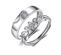 Bague Simple Reglable, Bague Personnalisable Argent 925 Ailes d'Anges 0.3ct Moissanite Ouverte Promesse Mariage Alliance Bijoux Homme