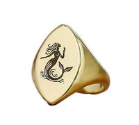 Bague sirène gravée, forme marquise | Argent sterling 925 plaqué or | Bijou cadeau, chevalière style vintage, bijou hypoallergénique fait main | LK_PDR_01728_6.5
