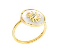 Bague SOLEIL Femme Plaqué Or 18 Carats et NACRE Véritable - Chevalière Plateau 15mm avec Oxyde de Zirconium - Bijou Poinçonné - Style Astro-Chic & Vintage - Cadeau Anniversaire Noël Saint-Valentin