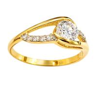 Bague Solitaire Accompagné Femme en Plaqué Or 18 Carats - Sertie d'un Oxyde de Zirconium Central 5mm et de 8 Pierres Brillantes Éclat Diamant - Anneau de Fiançailles Poinçonné - Tailles 50 à 60