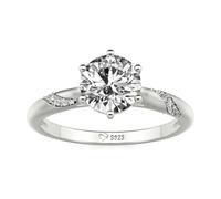 Bague solitaire en moissanite pour femme, bague de fiançailles en diamant taille ronde, design torsadé, alliance solitaire Tauring, bague d'éternité rétro vintage, bague en argent (Argent, 59(19))