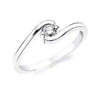 Bague solitaire en or blanc 18 carats avec un diamant central brillant de 0,15 ct. 50