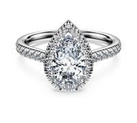 Bague solitaire halo Eternity, Diamants de synthèse 1,3 ct tw, Forme de poire, Or blanc 18 carats 58