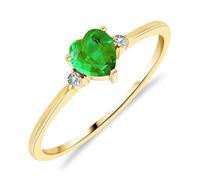 Bague Solitaire pour Femme en Or Jaune 375/1000 sertie Émeraude naturelle taille Coeur et Diamants