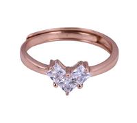 Bague solitaire réglable en argent sterling 925 avec zircone cubique et or rose pour femme