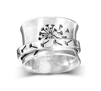Bague spinner en alliage avec fleur de pissenlit, bague de méditation en argent antique, symbole de liberté et d'espoir. Uniquement disponible en taille 7, taille unique, Métal non précieux