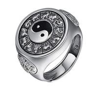 Bague spinner yin yang Chinois émail en argent sterling 925 avec 12 animaux du zodiaque et tableau de Bagua pour hommes femmes taille réglable