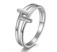 Bague squelette en titane à double croix tendance, bague de proposition pour homme et femme