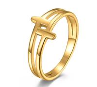 Bague squelette en titane à double croix tendance, bague de proposition pour homme et femme