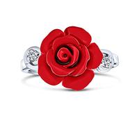 Cz Accent Flower La Mode Red Carved Rose Statement Ring For Women For Teen .925 Argent Sterling