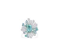 Bague Style Alliance Femme 54 Argent Or Blanc 14 Carats Au585 Fleur et Rectangle avec Tourmaline Verte Synthétique et Moissanite de 1,68 CT Solide Non Plaqué Moderne pour Sœur Saint Valentin Bijoux