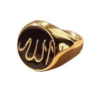 Bague Symbole Allah Islam pour hommes Plaquée Or sur fond émaillé Noir (62)