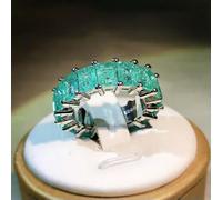 Bague Tendance en Argent 925 pour Femme, Anneau Rond en zircone Paraiba Vert Naturel - 8