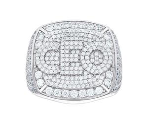 Bague tendance en argent sterling 925 avec zircone cubique Ceo tête carrée 21,7 mm de long 10 bagues pour homme, US 10 | EU 62.5 | DE 20 | JP 20 | UK T 1/2, Zircone cubique Métal Zircone cubique