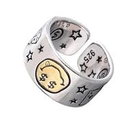 Bague tendance réglable avec visage souriant et étoile Style antique Anneaux d'ouverture de doigt Bijoux faits à la main pour un usage quotidien Bijoux en cuivre, taille unique, Comme décrit, Comme