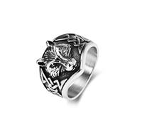 Bague tendance rétro en forme de tête de loup en acier inoxydable avec nœud celtique pour homme et femme, 7, Acier inoxydable