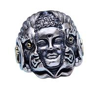 Bague tête de bouddha démon bien ou mal en argent sterling 925 bijoux punk pour hommes garçons ouverte réglable