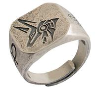 Bague tête de Loup Anubis Garde du Pharaon Dieu de la Mort égyptien en Argent Sterling 925 gravé L'Œil de RA et Croix Ankh pour Hommes Femmes Ouvert et réglable