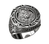 Bague Tête de Loup Nordique Viking Pour Hommes,Anneau de de Loup Celtique Slave en Acier Inoxydable,Gothique Rétro Animal Amulette Chevalière Guerrier Bijoux Taille 7-12