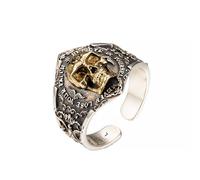 Bague Tête de Mort Ajustable en Argent 925, Bijou Vintage Gothique Punk pour Homme et Femme, Style Motard Rocker Unisexe(L)