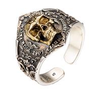 Bague tête de mort dorée bague en argent sterling 925 avec fleur de lys pour petit doigt pour homme taille L réglable