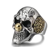Bague tête de mort en argent sterling S925 avec lettre de personnalité et tête de mort incrustée de cuivre pour homme, bague de moto punk réglable (convient aux tailles américaines 8-11)
