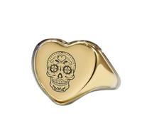 Bague tête de mort en forme de cœur | Argent sterling 925 plaqué or | Bijou cadeau, chevalière style vintage, bijou hypoallergénique fait main | LK_PDR_01780_6.5