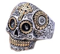 Bague Tete de Mort Mexicaine Skull en Argent Sterling 925 Anneau de Crane Bijoux Biker Gothique pour Hommes Femmes Taille 59