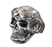Bague tete de mort pilote avec des lunettes en argent sterling 925 pour hommes femmes ouverte réglable