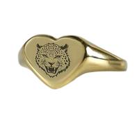 Bague tête de tigre en forme de cœur | Argent sterling 925 plaqué or | Bijou cadeau, chevalière style vintage, bijou hypoallergénique fait main | LK_PDR_01011_5.5