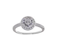Bague Tête ronde en argent sterling 925 m avec zircon de 8 mm. pierres microset combinées