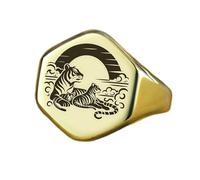 Bague tigre hexagonale | Argent sterling 925 plaqué or | Bijou cadeau, chevalière style vintage, bijou hypoallergénique fait main | LK_PDR_01094_5