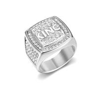 Bague Titane Acier Sous Vide Or Eau Diamant Roi Lettre King Lettre Hommes Bijoux, 13, A