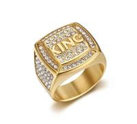 Bague Titane Acier Sous Vide Or Eau Diamant Roi Lettre King Lettre Hommes Bijoux, 9, A
