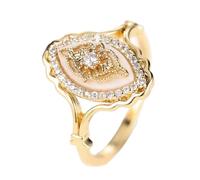 Bague ton pour femme en or rose avec oxyde de zirconium blanc - Lettre M, E, Acier inoxydable, Aucune pierre précieuse