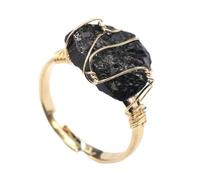 Bague Tourmaline Noire Naturelle Irrégulière Cristal Brut Twining Bague Dorée Réglable Anneaux De Pierre Ouverte pour Femmes Reiki Balance Cheville Bagues pour Femmes Fille Hommes