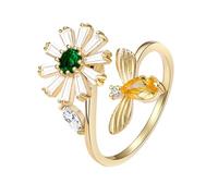 Bague Tournante Abeille Fleur, Bijou Élégant pour Femmes Chic | Métal Or, Forme de Fleur Délicate, Style Gracieux, pour Invitée Mariage, Fête, Anniversaire