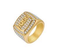 Bague trapézoïdale géométrique - Bijoux empilés en laiton plaqué or, bande réglable de 8 mm de large, minimaliste moderne(Gold,No.11)