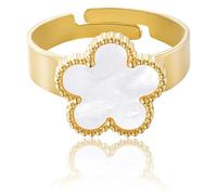 Bague trèfle à cinq feuilles plaquée or pour femme, bijou porte-bonheur, bagues porte-bonheur à porter au quotidien. (G)