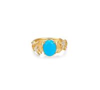 Bague Turquoise Femme Bague de Mariage en Or 18 Carats AU750 Feuille et Ovale avec Turquoise et Diamant de 1,61 CT Taille Solide Non Plaqué Élégant pour Sœur Fête Des Mères Bijoux