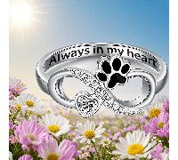 Bague unique en argent sterling 925 avec une empreinte de patte de chat, une empreinte de patte de chien et un symbole de l'infini gravé "Tu seras toujours dans mon cœur" pour les amateurs de chats et